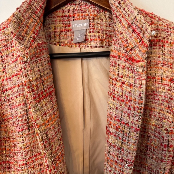 Chico's Multicolor Tweed Pearl Sequin Embellished lined Jacket blazer - Picture 4 of 5